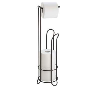 iDESIGN Classico Metal Free Standing Toilet Paper Tissue Holder Roll Reserve Canister Bronze