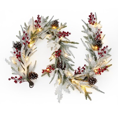 CuisinSmart Christmas Garland, 6 Ft Pre-Lit Christmas Garland Decorations with Ribbon Bows, Ball Ornaments