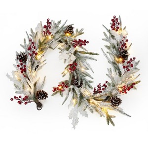 CuisinSmart Christmas Garland, 6 Ft Pre-Lit Christmas Garland Decorations with Ribbon Bows, Ball Ornaments - 1 of 4