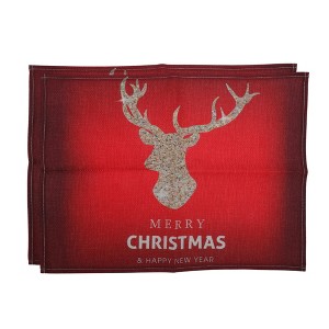 Unique Bargains Christmas Place Mats Linen Red White 13" x 17.7" 2Pcs - 1 of 4