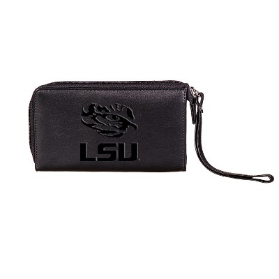 Evergreen NCAA LSU Tigers Black Leather Women's Wristlet Wallet Officially Licensed with Gift Box