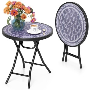 Tangkula Round Folding Side Table 18 Inch Patio Coffee Table w/ Tempered Glass Tabletop - 1 of 4
