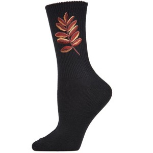 Memoi Women's Embroidered Golden Leaf Vintage Style Crew Socks - 1 of 4
