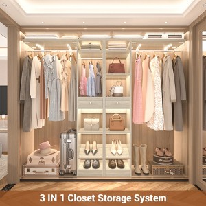 Besiost Wooden Walk-In Closet System Storage with Drawer and Hanging Rods - 1 of 4