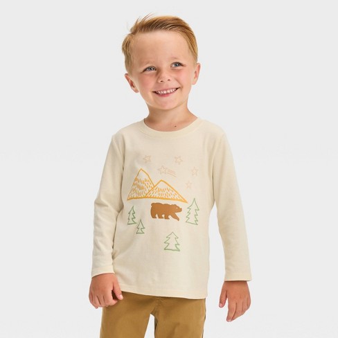 Toddler Boys' Long Sleeve Scenic Bear Graphic T-shirt - Cat & Jack™ Cream 3t  : Target