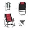 3 Piece Outdoor Patio Furniture Set with Glass Coffee Table & 2 Folding Padded Rocking Chairs, Bistro Style for Porch, Camping, Balcony - 3 of 4