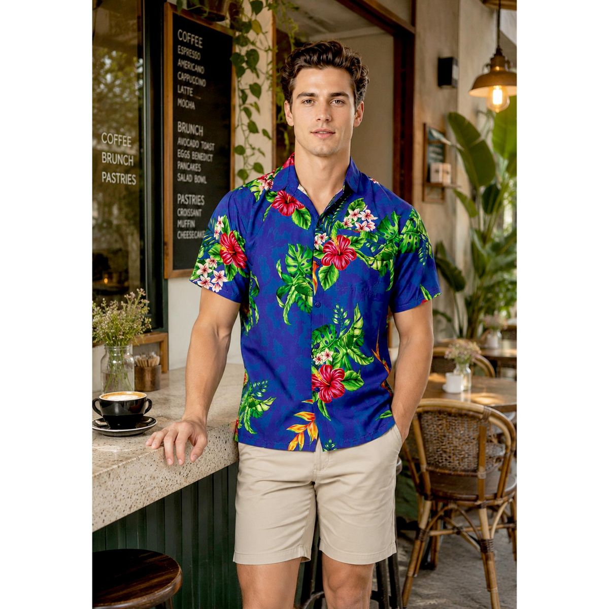 HAPPY BAY Mens Hawaiian Shirts Short Sleeve Button Down Shirt Floral Shirt Men Casual Holiday Summer Party Caribbean Shirts Funny 3XL Blue,Leaf - thumbnail 4