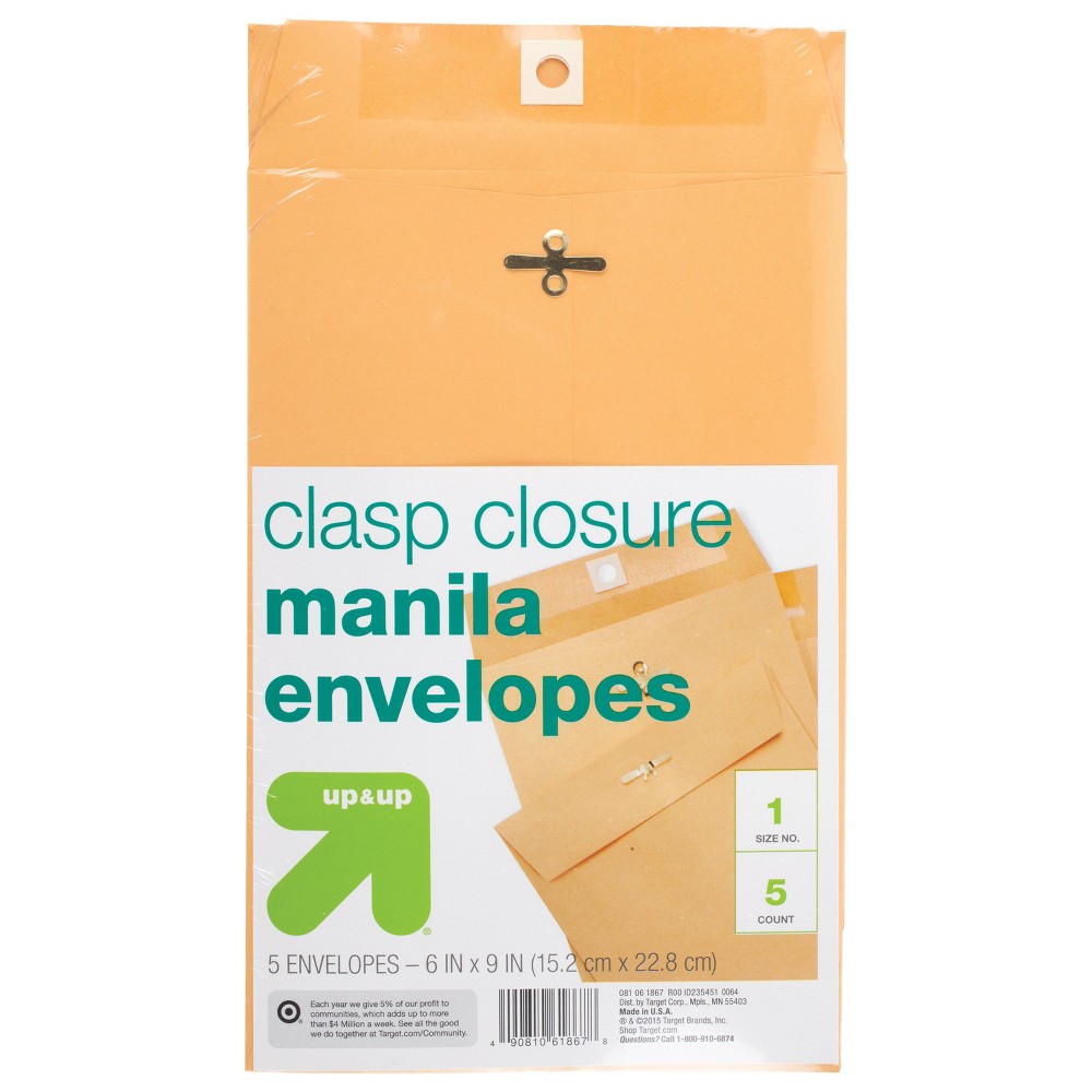 Photos - Envelope / Postcard 5ct 6" x 9" Clasp Closure Manila Envelopes - up & up™