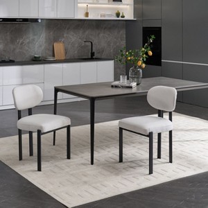 PexFix Modern Dining Room Chairs Set of 2 Mid-Century Upholstered Boucle Kitchen Dining Chairs Accent Side Chairs with Black Metal Legs Beige - 1 of 4