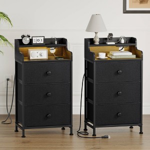 WOWLIVE Nightstand With 3 Drawers & 2-Tier Open Shelf,  Bedside Table With LED&  2 USB Ports,  Stable Metal Frame - 1 of 4