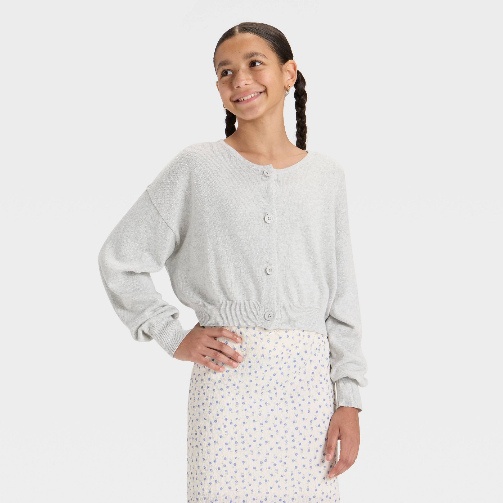 Girls' Light Weight Slouchy Cardigan - art class™ Heather Gray L