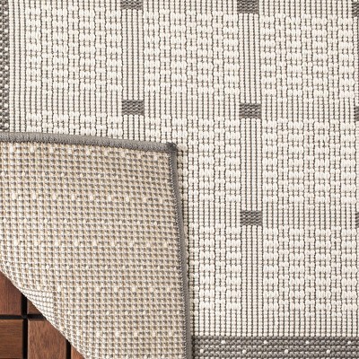 Grey and Ivory Geometric Indoor/Outdoor Runner Rug