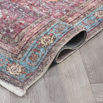 Vintage Red and Multi Flat Woven Washable Area Rug