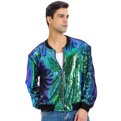 Мужские куртки INSPIRE CHIC Men's Party Disco Club Sequins Bomber Jacket Green XX-Large — фото 2
