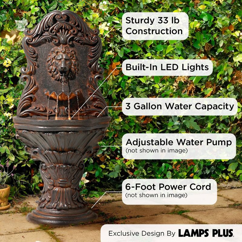 John Timberland Imperial Lion Acanthus Rustic Outdoor Floor Wall Water Fountain with LED Light 50" for Yard Garden Patio Home Deck Porch House Balcony, 4 of 10