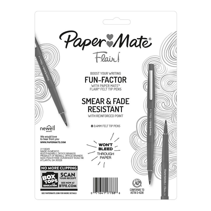 Paper Mate Flair 8pk Felt Pens 0.4mm Ultra Fine Tip Multicolored, 5 of 11