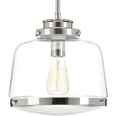 Polished Nickel Mini Drum Pendant with Glass Shade
