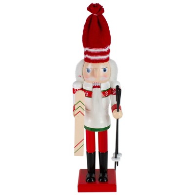 Northlight 14" Red and White Wooden Skiing Christmas Nutcracker