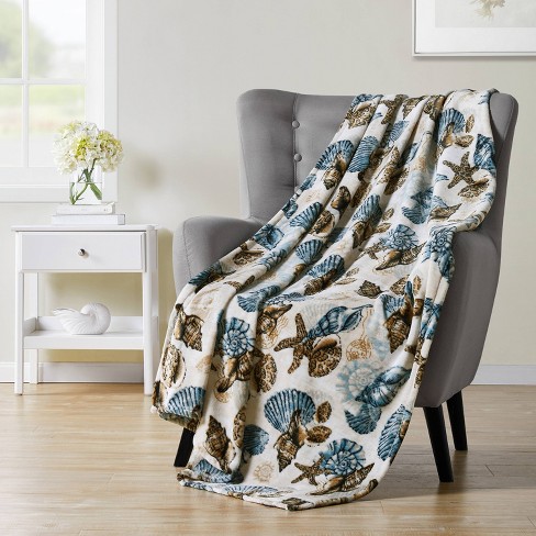 50x70 Oversized Shell Treasure Coastal Plush Throw Blanket Blue - Vcny  Home : Target