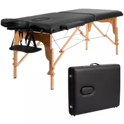 Costway 84''L Portable Massage Table Adjustable Facial Spa Bed Tattoo w/ Carry Case Black