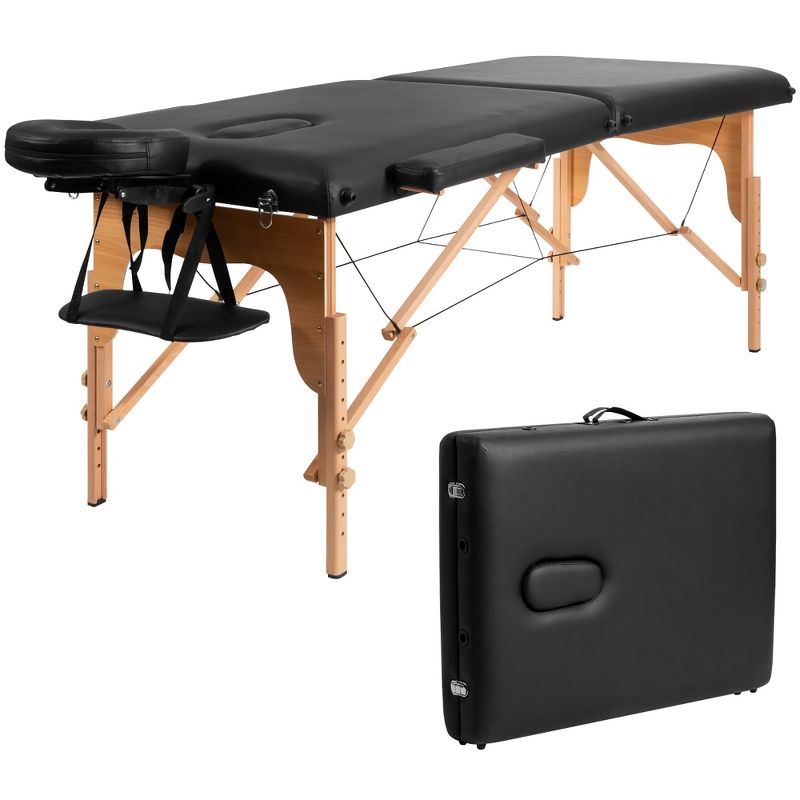 Costway 84''L Portable Massage Table Adjustable Facial Spa Bed Tattoo w/ Carry Case Black, 1 of 11