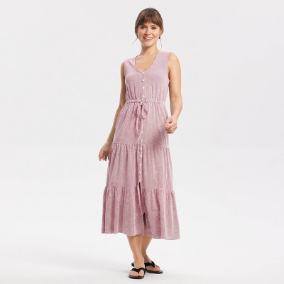 Женские платья Universal Thread Women's Button-Front Tiered Midi Dress - Universal Thread™ Red Striped L — фото 3