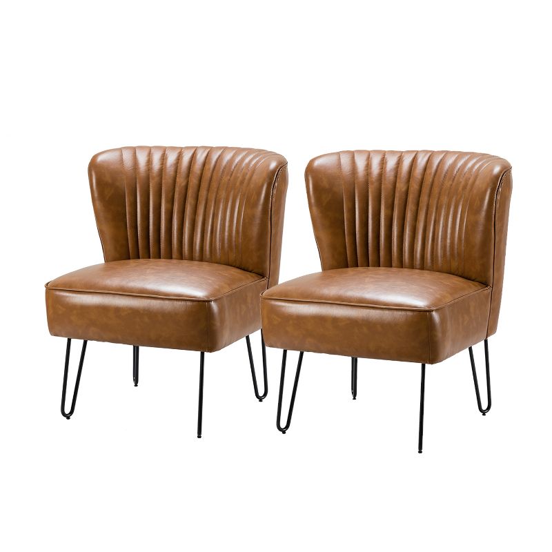 Set of 2 Eustacio Mid-back Tufted Faux Leather Accent Side Chair with Metal Base | Karat Home, 1 of 10