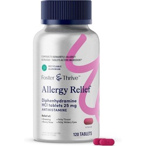 Foster & Thrive Allergy Relief Antihistamine 25mg Tablets, 120 Count - 1 of 3