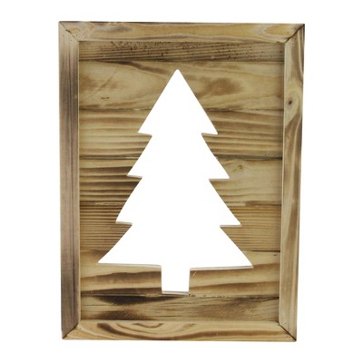 Northlight 13.75" Framed Wood Christmas Tree-Out Wall Hanging Decoration