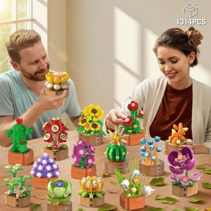 1314PCS Flower Succulents Home Office Décor Mini Building Block Toy for Adults and Kids - 1 of 4