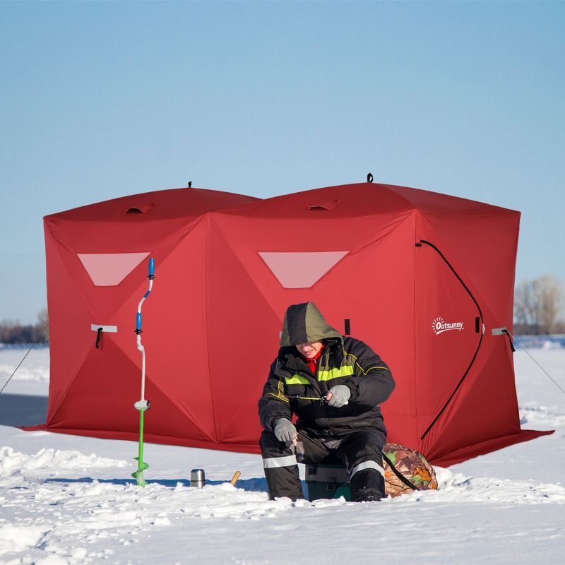 Outsunny 8 Person Ice Fishing Shelter, Waterproof Oxford Fabric Portable Pop-up Ice Tent with 4 Doors for Outdoor Fishing, 2 of 10