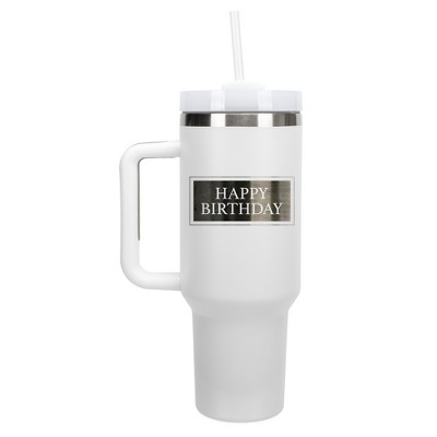 Elanze Designs Happy Birthday Banner Stamp 40 oz. Stainless Steel, Large Water Bottle Coffee Mug, Spill & Leak Resistant, Thermal Travel Tumbler with