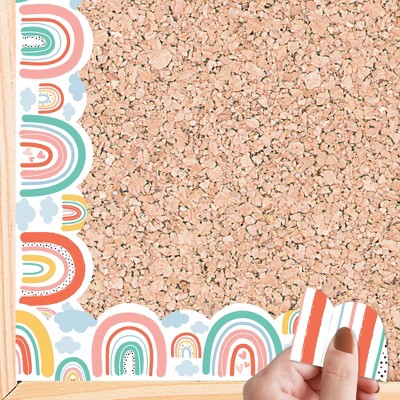 Big Dot of Happiness Pastel Boho Rainbow - Scalloped Classroom Decor - Bulletin Board Borders - 51 Feet