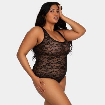 Smart & Sexy Women's Sheer Lace & Mesh Bodysuit Black Hue (dot