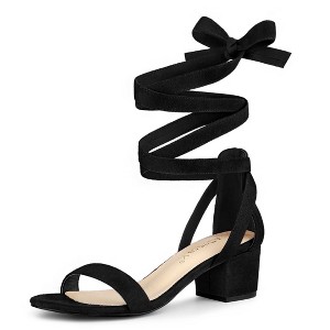 Allegra K Women's Open Toe Block Heel Lace Up Sandals - 1 of 4