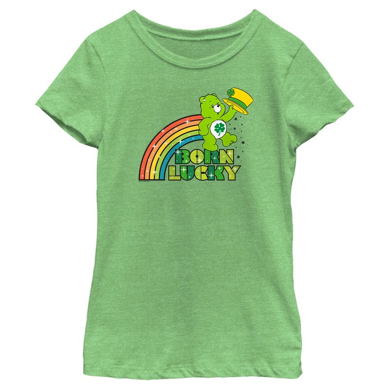 Girl's Care Bears St. Patrick's Day Good Luck Bear Born Lucky Rainbow T-Shirt, 1 of 5