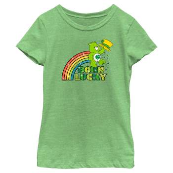 Girl's Care Bears St. Patrick's Day Good Luck Bear Born Lucky Rainbow T-Shirt