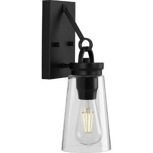 Progress Lighting Stockbrace 1-Light Matte Black Farmhouse Wall Light with Clear Glass Shade - 1 of 2