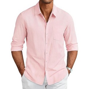 COOFANDY Men's Long Sleeve Button Down Shirts Casual Cotton Linen Shirts Summer Beach Shirt with Pocket - 1 of 4