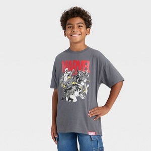 Boys' Marvel Super Heroes Graphic Short Sleeve T-Shirt - Charcoal Gray - 1 of 4