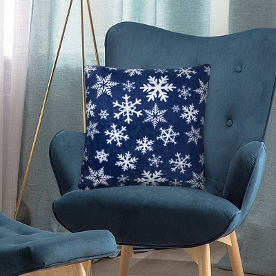 Snowflake Blue Fleece Euro Pillow Covers, Set of 2