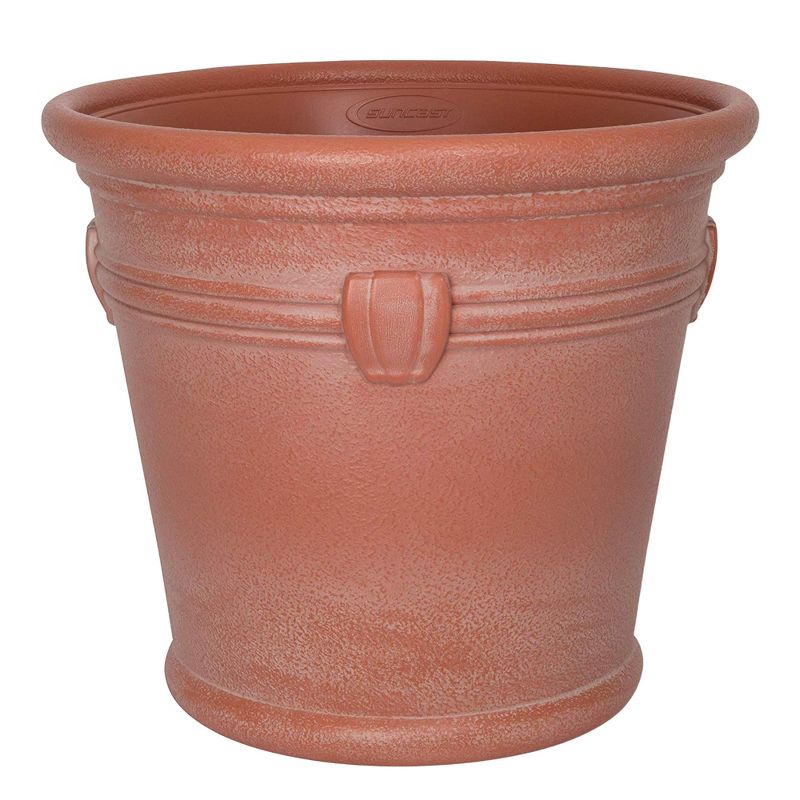 Suncast Waterton 18 Inch Resin Round Decorative Flower Pot Planter, Terracotta, 2 of 6
