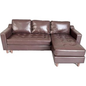 1 PVC+iron+cloth strap armrests, two brackets, wooden frame, sofa bed, dark brown - 1 of 1
