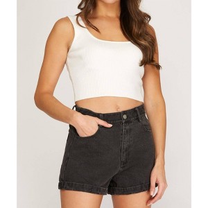 Women's Woven Denim Shorts With Pockets - SHE + SKY - 1 of 3