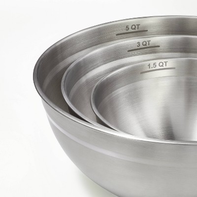 3pc (5qt, 3qt & 1.5qt) Stainless Steel Non-Slip Mixing Bowls (no lids) - Figmint™, 4 of 8