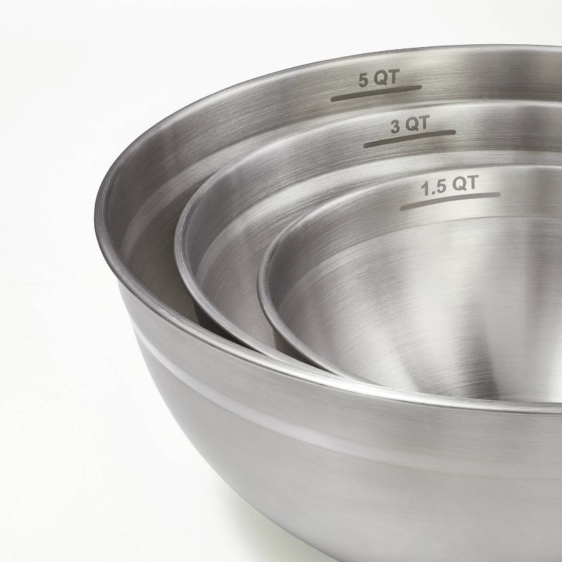 3pc (5qt, 3qt & 1.5qt) Stainless Steel Non-Slip Mixing Bowls (no lids) - Figmint™, 4 of 7