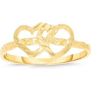 10k Yellow Gold 7.5mm Double Interlocked Open Hearts Filigree Ring - 1 of 4