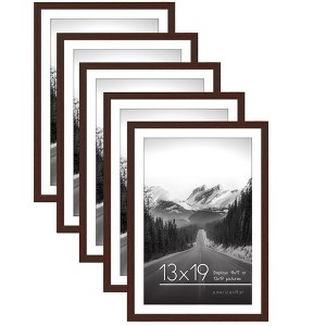 Americanflat 13x19 Picture Frame in Mahogany - Displays 11x17 With Mat and 13x19 Without Mat - Set of 5 Frames with Sawtooth Hanging Hardware - 1 of 4