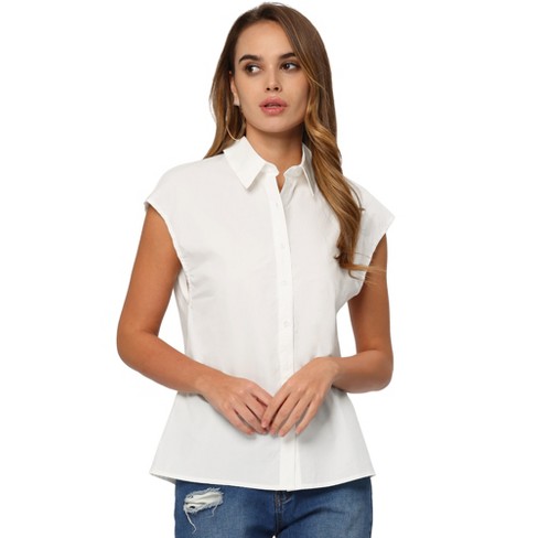 Short Sleeve Shirts Women Crewneck Casual, White Button