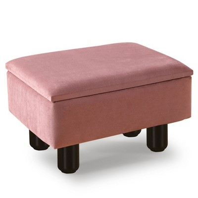 ChicFurnit Ottomans and Benches Storage Ottoman Rectangle Footstool Foot Rest Footstool with Wood Legs for Living Room, Pink, 16.54"*12.6"*6.69"